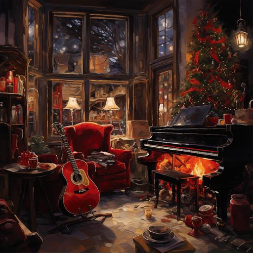 Cozzy Firehouse, Jazz theme, Christmas night, Inside pov, Campfire