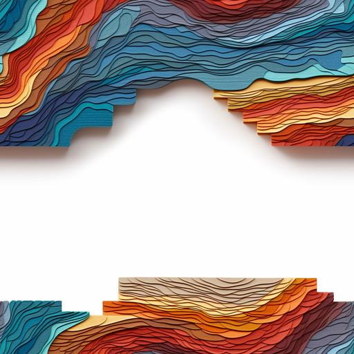 Crafted with precision and artistry, this kirigami tile depicts the mesmerizing sight of near-horizontal layers of the Earth, subtly deformed by the relentless forces of tectonic stress. Shades of blue, red, orange, and yellow dance across the paper, mirroring the diverse geological strata that make up our planet's crust. Each meticulously folded layer captures the delicate undulations and gentle twists, revealing the ongoing transformation beneath the surface. As light filters through the intricately cut patterns, shadows and highlights create a captivating interplay, inviting contemplation of the Earth's ancient history and the ceaseless geological dance occurring beneath our feet. --v 5.1 --tile