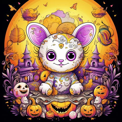 Create Coloring Book cover ,Inspirational Coloring Book for Kids about halloween animal thailand ,Tightly, the yellow tone mixed with purple gives out a tech style that is strange, modern, like the world doesn't forget, allowing children to be creative.