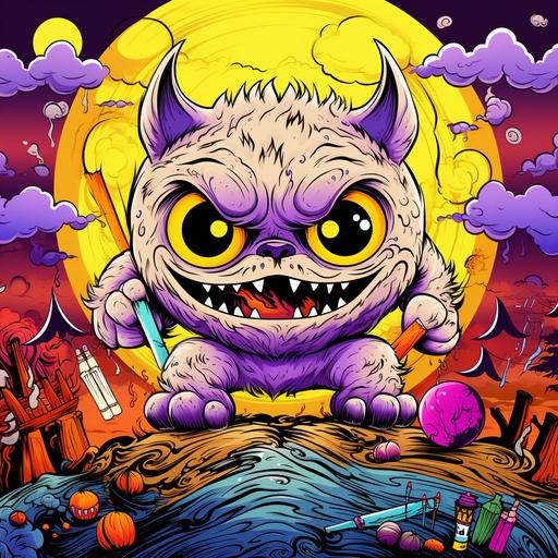 Create Coloring Book cover ,Inspirational Coloring Book for Kids about halloween animal thailand ,Tightly, the yellow tone mixed with purple gives out a tech style that is strange, modern, like the world doesn't forget, allowing children to be creative.