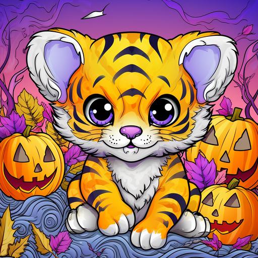 Create Coloring Book cover ,Inspirational Coloring Book for Kids about halloween animal thailand ,Tightly, the yellow tone mixed with purple gives out a tech style that is strange, modern, like the world doesn't forget, allowing children to be creative.