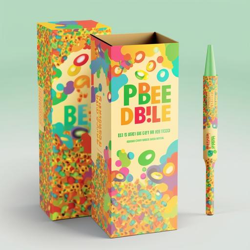 Create a Playful and Nostalgic Fruity Pebbles CBD Vape Pen Box Design Objective: Design an enticing and informative packaging for a Pure Cure Quality CBD disposable vape pen, featuring a Fruity Pebbles flavor. Description: Design a box packaging for Pure Cure Quality CBD's disposable vape pen in the Fruity Pebbles flavor. The design should evoke the nostalgia of enjoying a bowl of the colorful and fruity cereal, while emphasizing the premium quality and natural benefits of the CBD contained in the vape pen. The target audience is health-conscious adults who value the therapeutic effects of CBD and crave a fun, nostalgic vaping experience. Design Requirements: Box dimensions: 3.5 inches (width) x 6 inches (height) x 0.75 inches (depth) Incorporate the Pure Cure Quality CBD logo prominently on the front side. Include the flavor name 