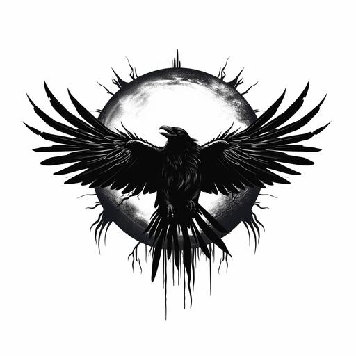 Create a black and white logo with a graphic representation of a pilcrow symbol (¶). The pilcrow should be large and bold, placed centrally in the design. On top of the pilcrow, draw a menacing crow, cawing with its wings partially spread. The crow should look detailed and ominous, creating a sense of fear in the viewer. Use sharp, angular lines to emphasize the menacing aspect of the crow. Integrate red highlights to draw attention to specific areas such as the crow's eyes or beak, and to intensify the impact of the design. The overall composition should balance the weight of the pilcrow symbol and the crow, ensuring that both elements are visible and recognizable.