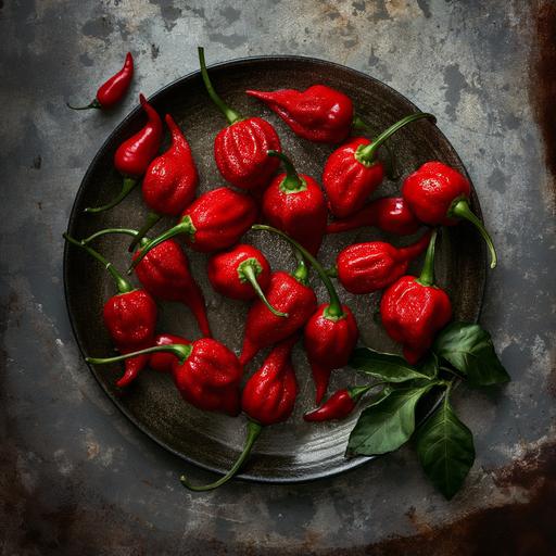Create a catalog-worthy image featuring a photoshoot setup of naga peppers --v 6.0