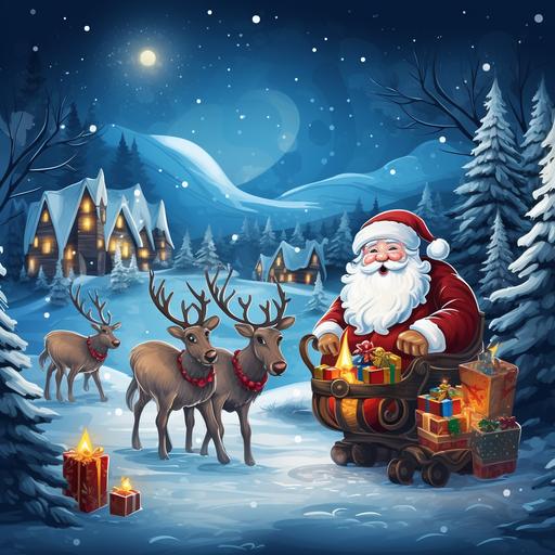 Create a christmas background for kids with kids, snowmans, Santa Claus, Reindeers, Toys, Christmas tree's or sleds in din a4 format
