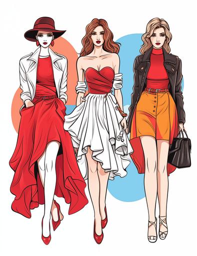 Create a collage of fashion elements, Fashion Coloring page, clen and thick line art, white background --ar 17:22