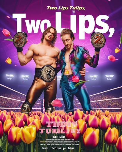 Create a dynamic and colorful 8:10 poster featuring the pro wrestling tag team 