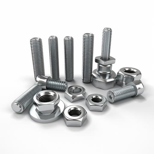 Create a high-resolution, photo-realistic image for a company brochure featuring a set of construction accessories. These should include galvanized screws, nails, bolts, and other building components. The arrangement should be organized, clean, and aesthetically pleasing, highlighting the durability and quality of these galvanized products. Use a blend of warm and cool metallic hues to make the zinc coating stand out. Add subtle details to give a sense of robustness and longevity. Also, make sure the background complements the accessories and doesn't distract from them. Aim for a professional and sophisticated look that would appeal to the construction industry