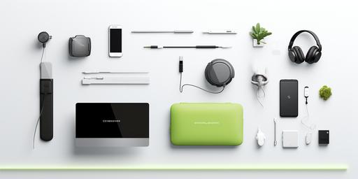 Create a minimalist tech and lifestyle themed background image. Start with a gradient base that transitions from pure black at the bottom to light gray at the top. Overlay horizontal thin white lines, interspersed with occasional vertical lines. Introduce subtle silhouettes of various technology devices such as smartphones (including a green one), laptops, headphones, and smartwatches; avoid exclusively creating Apple devices. Integrate faint outlines of everyday objects like a coffee cup, book, and plant to hint at the 'tech & lifestyle' theme. At intersections of lines or near tech devices, place small colorful geometric shapes like circles, triangles, or hexagons in soft pastel or vibrant primary colors. If adding text, use a modern sans-serif font in pure white or a primary color. The design should emphasize the harmonious blend of technology into daily life, balancing vibrant tech elements with a minimalist approach.