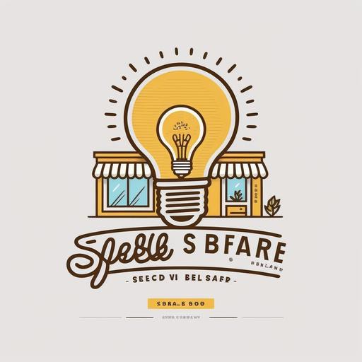 Create a simple logo design for a store that makes a lasting impression. The logo should feature a cartoon-colored lightbulb against a white background with a thick line outlining the lightbulb. Line drawings should be minimal and simple, with solid lines, capturing the essence of the light bulb in its most basic form. The scene is set against a white background, with the light bulb taking center stage as the main focal point of the logo.