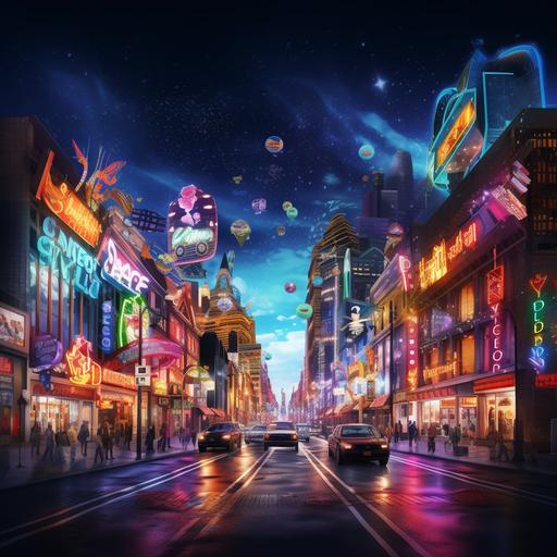Create a vibrant nighttime panorama of Montréal with iconic landmarks, glowing casino exteriors, and a montage of casino elements like chips, dice, and slot machines, embodying a luxurious gambling atmosphere.
