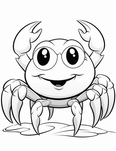 Create coloring pages for kids of a crab in a cartoon style. lines are thick, the details are minimal, it's in black and white, and there is no shading --ar 86:112