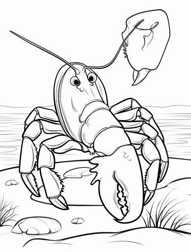 Create coloring pages for kids of lobster in a cartoon style. lines are thick, the details are minimal, it's in black and white, and there is no shading --ar 86:113