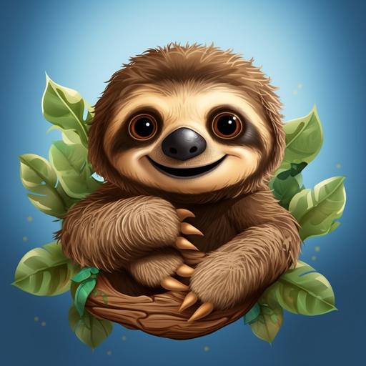Create disney cartoon style image of a Sloth, Cute Cartoon Animals, Illustrations,