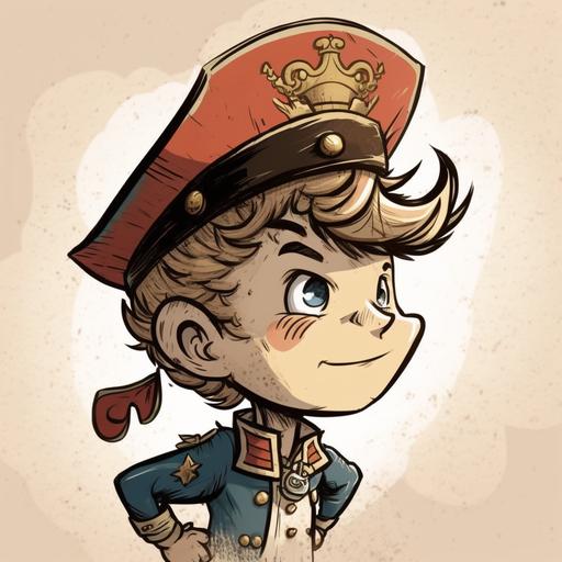 Create the character of Captain Courageous, the hero of an illustrated book for children aged 3-6. He must wear a captain's cap. Drawn by hand