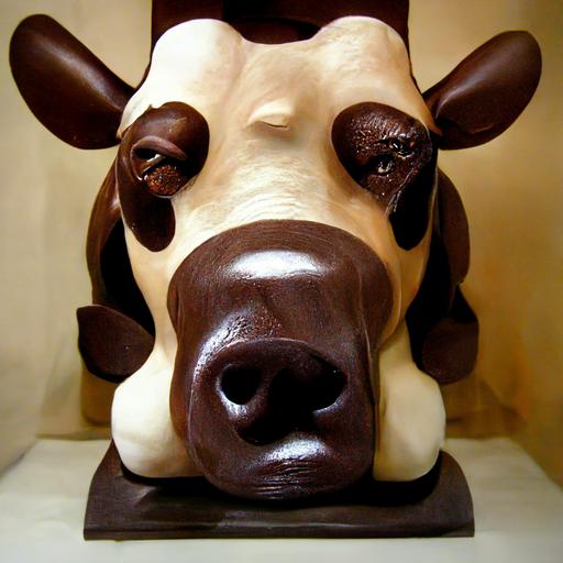 up close chocolate cow sculpture, made of chocolate