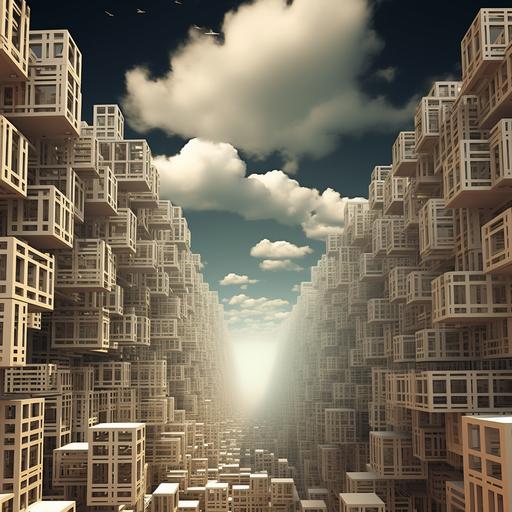 Creative photo of surrealistic spreadsheets where columns are buildings and rows are streets, data took shape of the clouds, lsystem gardens, floating fractals, formula cars, figures walking, dates flowing in the oceans, I can't believe how beautiful this is --s 40
