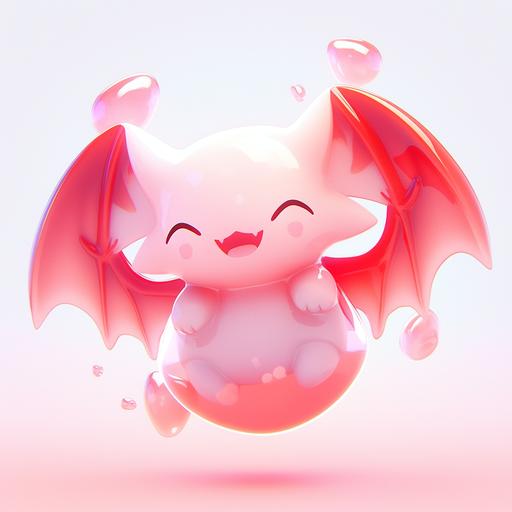 Creature 3D icon, transparent cute bat, 3D rendering, frosted gradient translucent melted, red gradient, background, full model isometric view，--ar 3:2 --niji 5