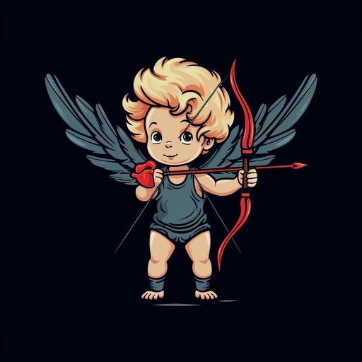 cupid with bow and arrow, cartoon, isolated on black background