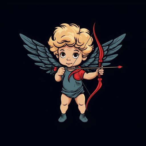 cupid with bow and arrow, cartoon, isolated on black background