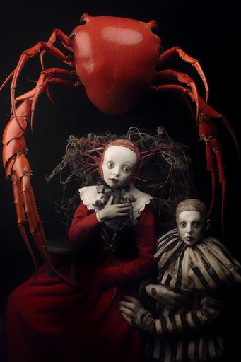 Creepy lobster face doll, Enoch Bolles, Meryl McMaster --ar 2:3