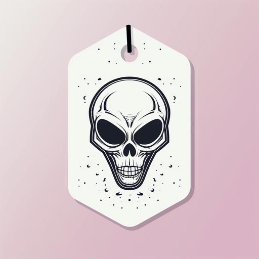 Creppy alien Calavera dogtag sticker logo, vector, logo design, flat, line draw, simple, icon, minimalist, white background --v 5.2