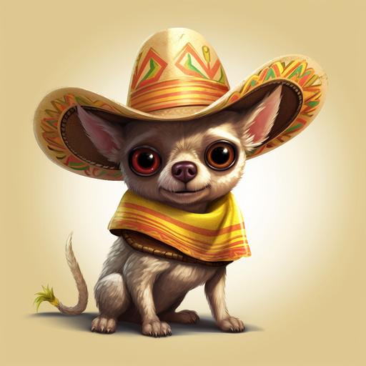 chihuahua with sombrero on. Cartoon.