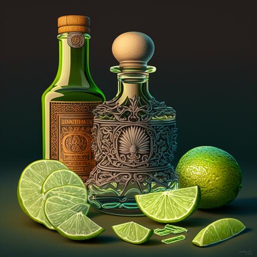 hyperdetailed tequila and lime cartoon like painting. Q2. V5