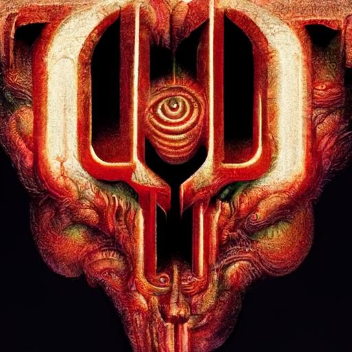 DOOM videogame logo, but in style of TOOL's Lateralus album cover