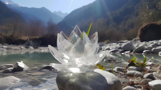 Crystal Lotus in Himalaya's forest --ar 16:9 --v 5