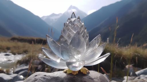 Crystal Lotus in Himalaya's forest --ar 16:9 --v 5