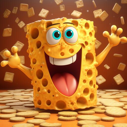 Cheese monster, cracker, 3d cartoon, cheesy, cheese wheel , cheddar