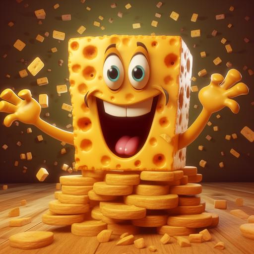 Cheese monster, cracker, 3d cartoon, cheesy, cheese wheel , cheddar
