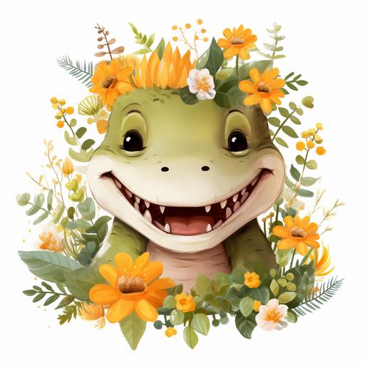 Cute Alligator Clipart Alligator & Spring Flowers Adorable Crocodile Safari Swamp Animals Clipart Illustration Print