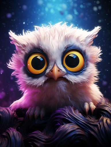Cute Baby Animal With Big Eyes, Portrait , Psychedelic, Cartoon Character, 8k, --ar 3:4