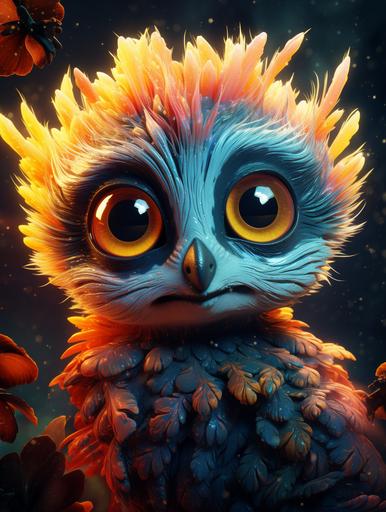 Cute Baby Animal With Big Eyes, Portrait , Psychedelic, Cartoon Character, 8k, --ar 3:4