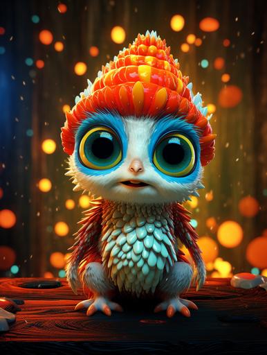Cute Baby Animal With Big Eyes, psychedelic Cartoon Character, 8k, --ar 3:4