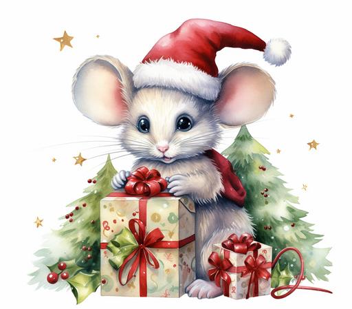 Cute Beautiful Santa Mice Tangled Up In Christmas Tree Lights Holiday Sublimation Clipart, Cartoon, colorful, Illustration clipart, 4K, extremely detailed, clipart, single object, png, transparent, watercolor styles, white background for removing background - - no text shadow font watermark --ar 2790:2460 --v 5.2
