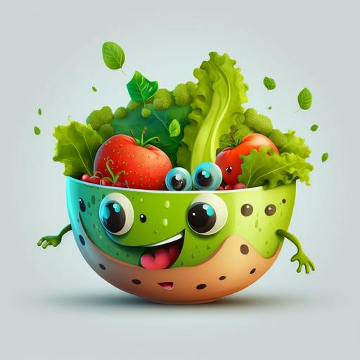 , Cute Cartoon Salad Bowl, cartoon, funny, Character, healthy