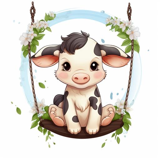 Cute Dairy Cow on a Swing Farm Animals Cow Famer Farm Sublimation Cute Cow Adorable Cow Sublimation Milk Baby Cow Farm clipart Illustration