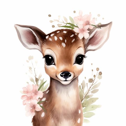 Cute Deer Watercolor Clipart Wild Baby Deer Spring Flowers PNG Commercial Use Cute Deer Flowers PNG Deer Woodland Illustration Deer Print