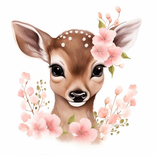Cute Deer Watercolor Clipart Wild Baby Deer Spring Flowers PNG Commercial Use Cute Deer Flowers PNG Deer Woodland Illustration Deer Print