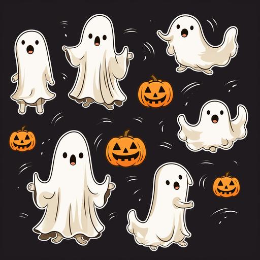 Cute Ghost Halloween Dogs, Ghost Pumpkin, Retro Halloween, Spooky Season, transparent background minimal