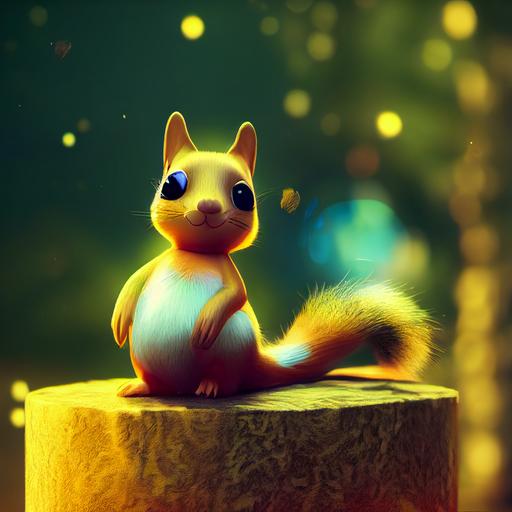 Cute Golden Magic Squirrel, sitting in a tree, Octane render --beta --upbeta