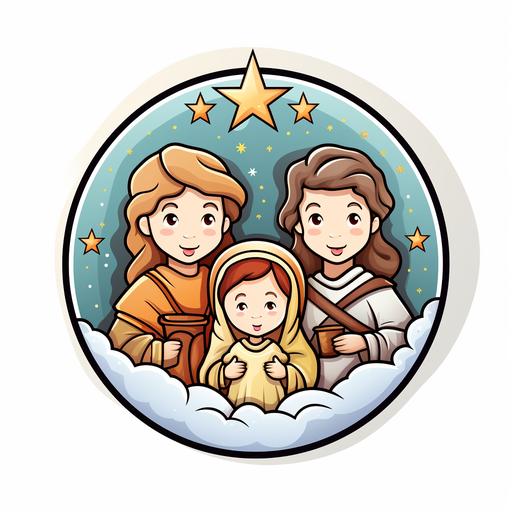 Cute Nativity, Christmas Sticker, Adorable, Secondary Color, Graffiti, Contour, Vector, White Background, Detailed