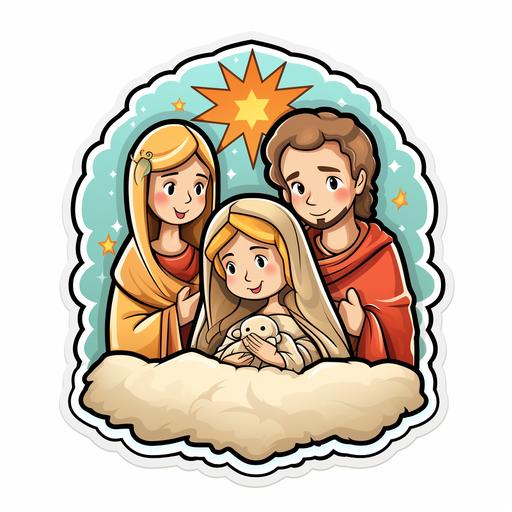 Cute Nativity, Christmas Sticker, Adorable, Secondary Color, Graffiti, Contour, Vector, White Background, Detailed