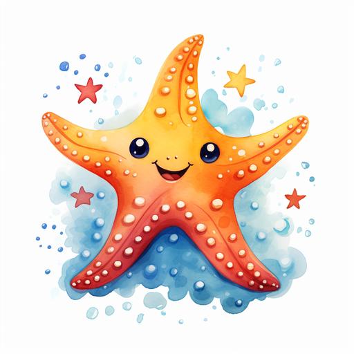 Cute Starfish PNG Clipart Ocean Animals Starfish PNG Adorable Star Fish Water Bubbles Flowers Sublimation Starfish Watercolor