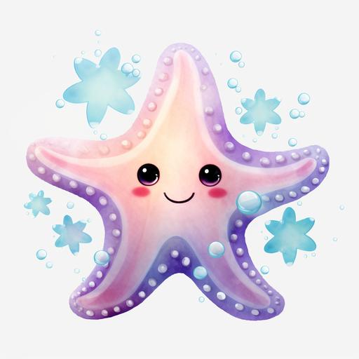 Cute Starfish PNG Clipart Ocean Animals Starfish PNG Adorable Star Fish Water Bubbles Flowers Sublimation Starfish Watercolor