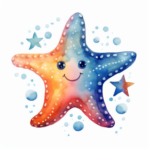 Cute Starfish PNG Clipart Ocean Animals Starfish PNG Adorable Star Fish Water Bubbles Flowers Sublimation Starfish Watercolor