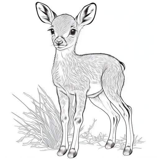 Cute baby female antelope, disney style, coloring book page, clear white background, low details, high quality, no outline, simple lines, clear lines, bold lines